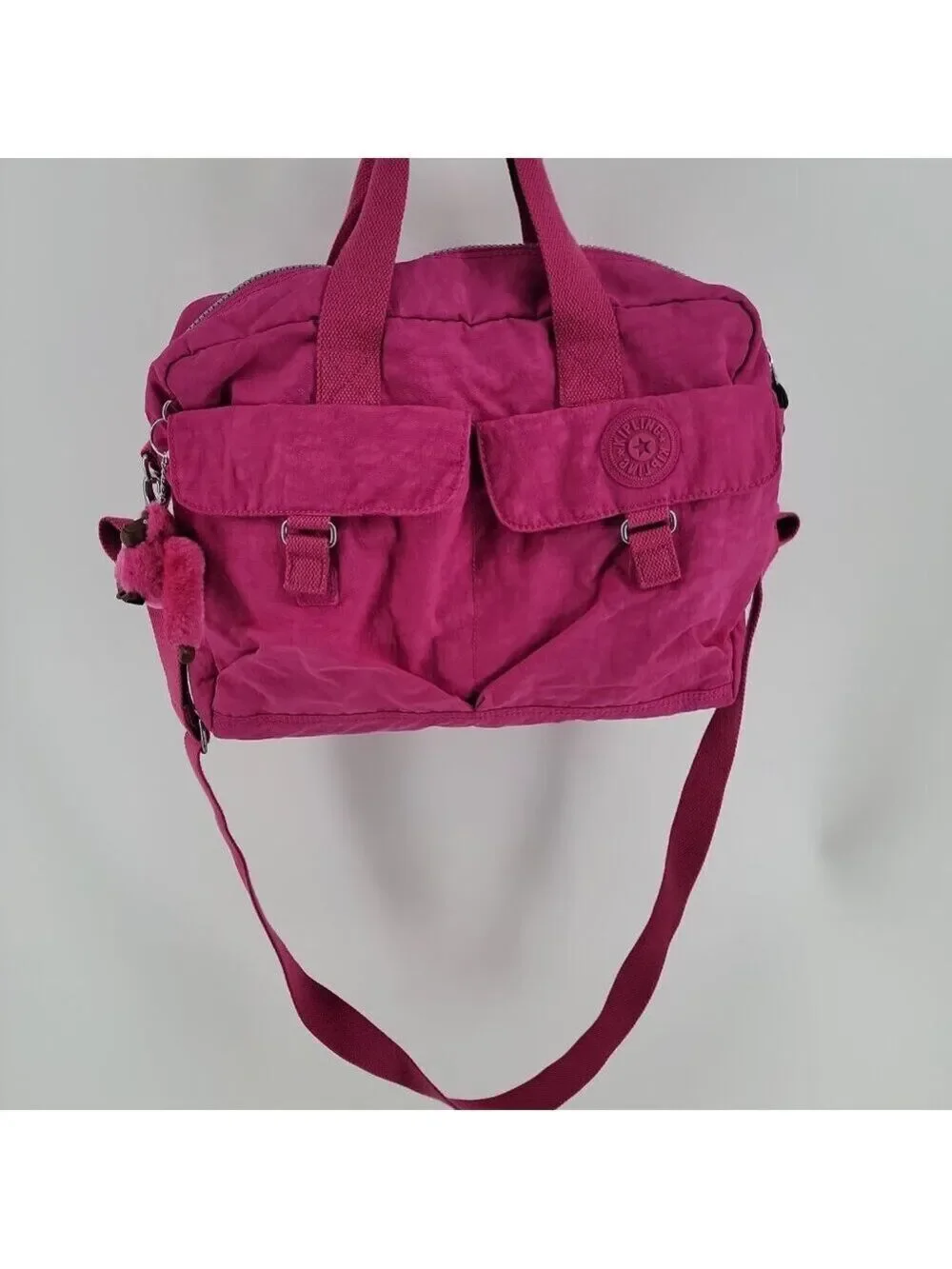 💗 Kipling Pink Messenger Bag w/ Monkey Charm – Cute, Lightweight & Ready to Go!